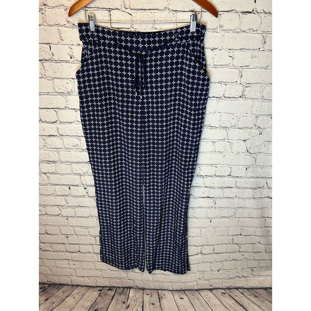 SALE!! Adrianna Papell womens patterned pants Medium tie waist patterned navy bl